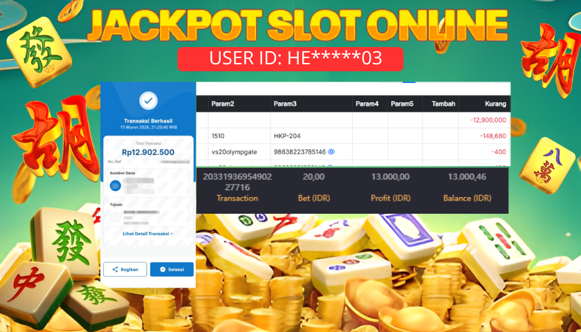 MIYA4D - Bukti JP MAHJONG WAYS 13000000 Member HE*****03