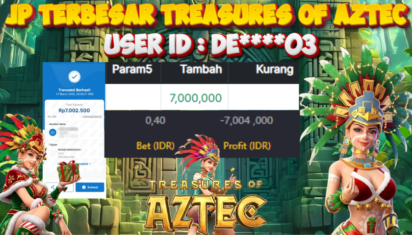 MIYA4D - Bukti JP TREASURES OF AZTEC 7.000.000 Member DE****03