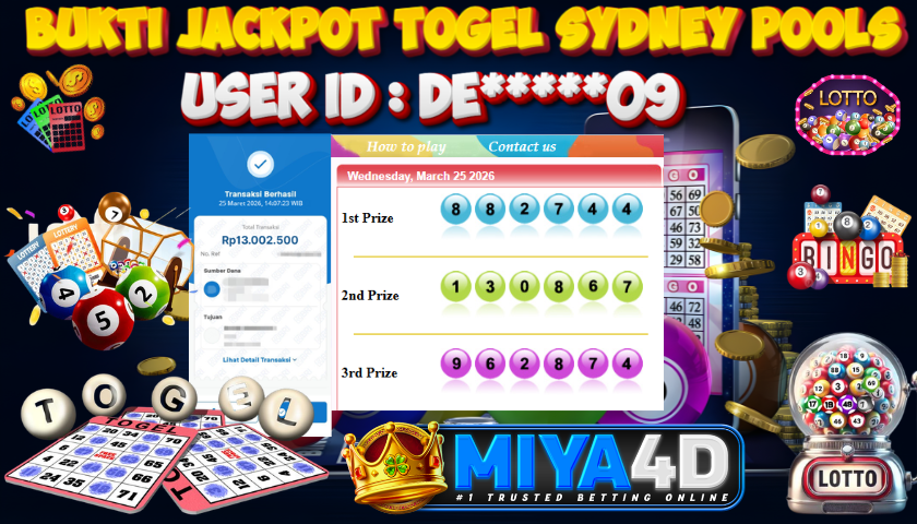 MIYA4D - Bukti JP TOGEL SYDNEY POOLS 13.000.000 Member DE*****09