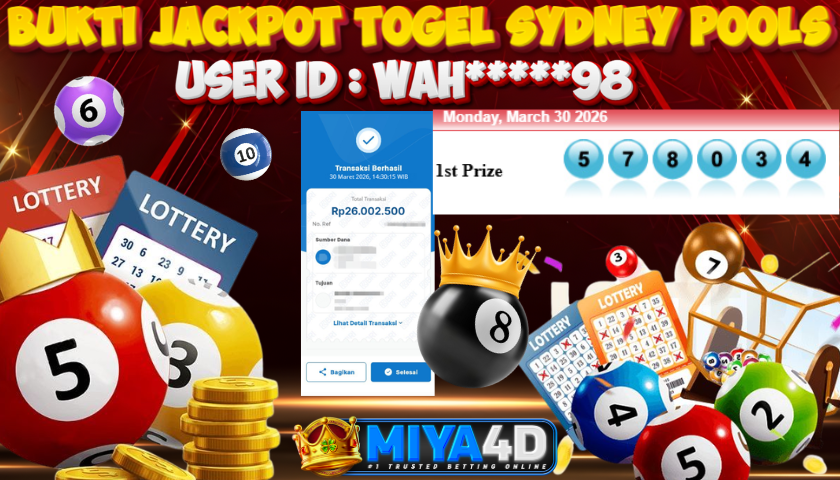 MIYA4D - Bukti JP SYDNEY POOLS 26,000,000. Member WAH*****98
