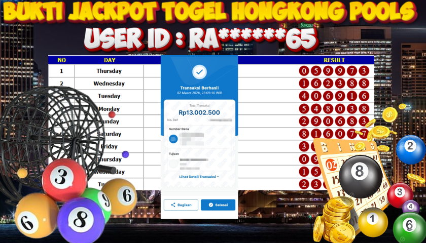 MIYA4D - Bukti JP HONGKONG POOLS 13,000,000. Member RA******65