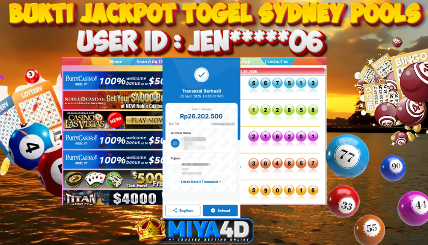 MIYA4D - Bukti JP SYDNEY POOLS 26.200.000 Member JEN*****06