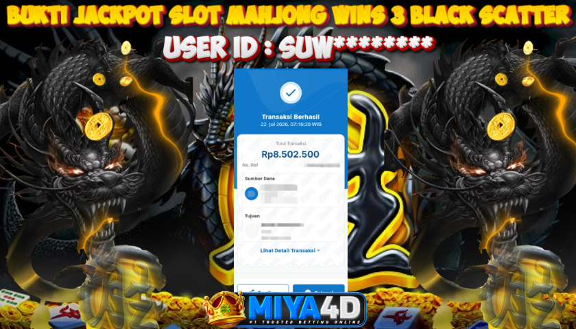MIYA4D - Bukti JP MAHJONG WINS 3 BLACK SCATTER 8.502.500 Member SUW********