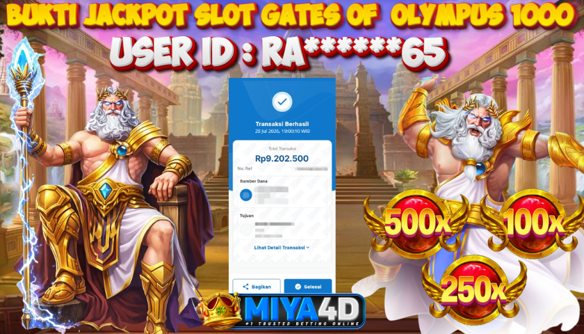 MIYA4D - Bukti JP GATES OF OLYMPUS 1000 9.202.500 Member RA******05