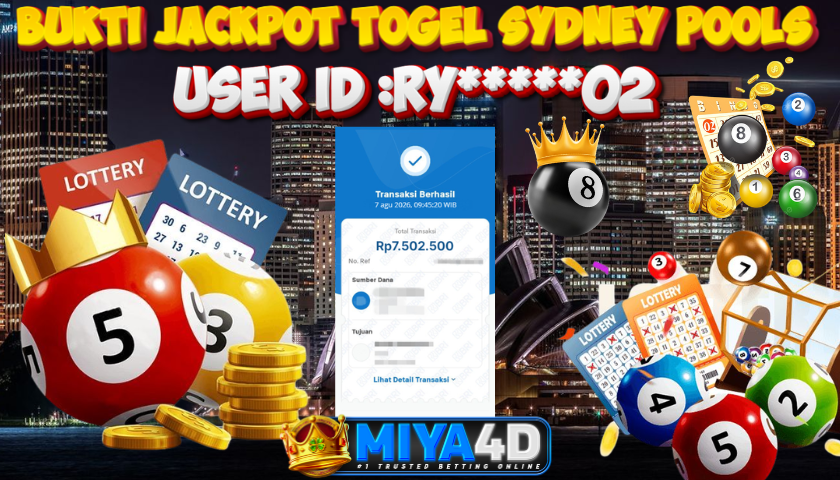 MIYA4D - Bukti JP TOGEL SYDNEY POOLS 7.502.500 Member RY*****02