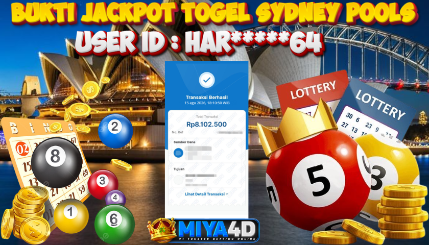 MIYA4D - Bukti JP SYDNEY POOLS 8.102.500 Member HAR*****64
