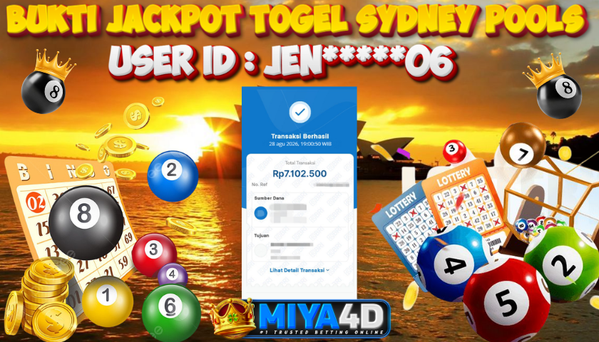 MIYA4D - Bukti JP SYDNEY POOLS 7.102.500 Member JEN*****06